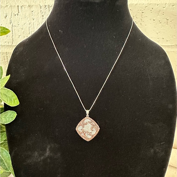 Chocolate and White Cubic Zirconia Layered Necklace in Sterling Silver. - Picture 2 of 8